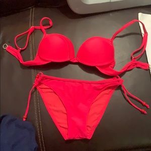 Push up hot pink bikini top and bottoms